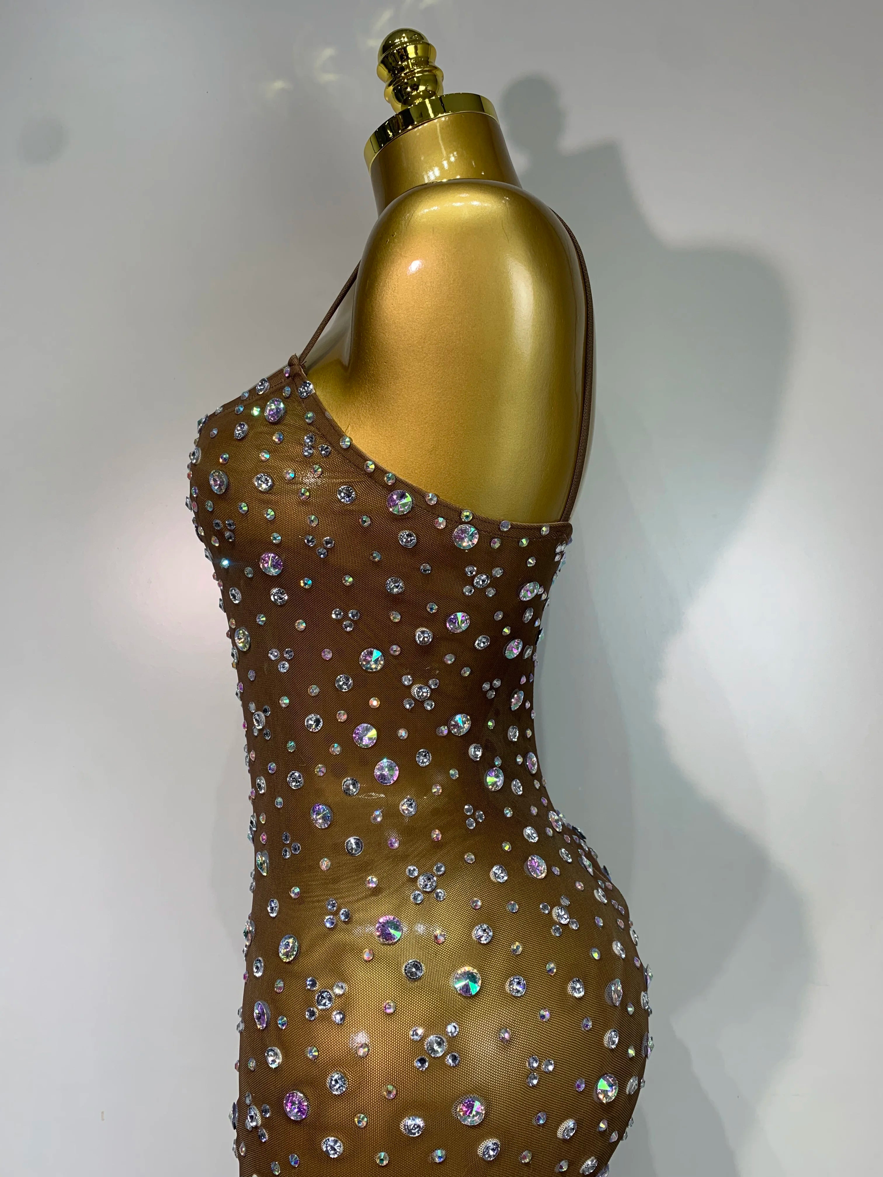Sparkly Rhinestone See through Mesh Luxury Dress