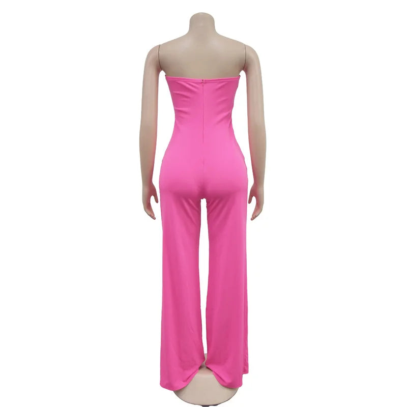 Strapless Sleeveless Loose Wide Leg Backless Cut Out Jumpsuits