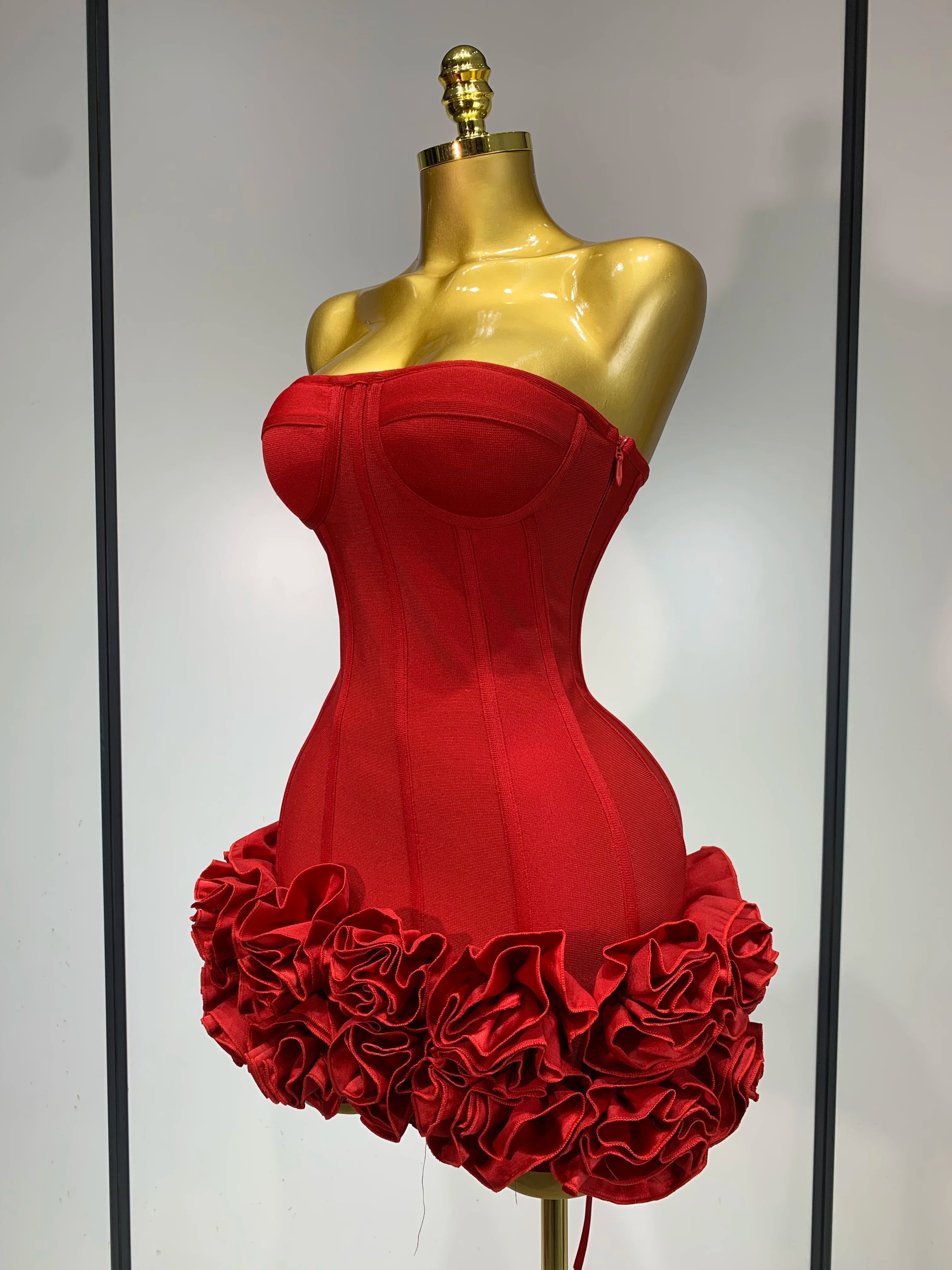 Strapless Bodycon Flowers Mini Bandage Dress
