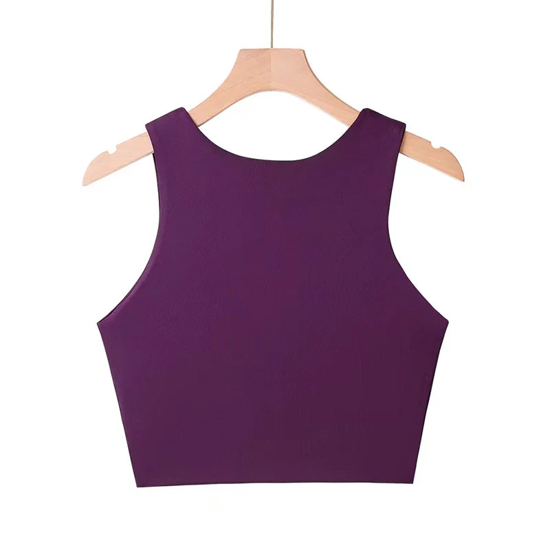 Slim Tops O-neck Sleeveless Double Nylon Tank Tops