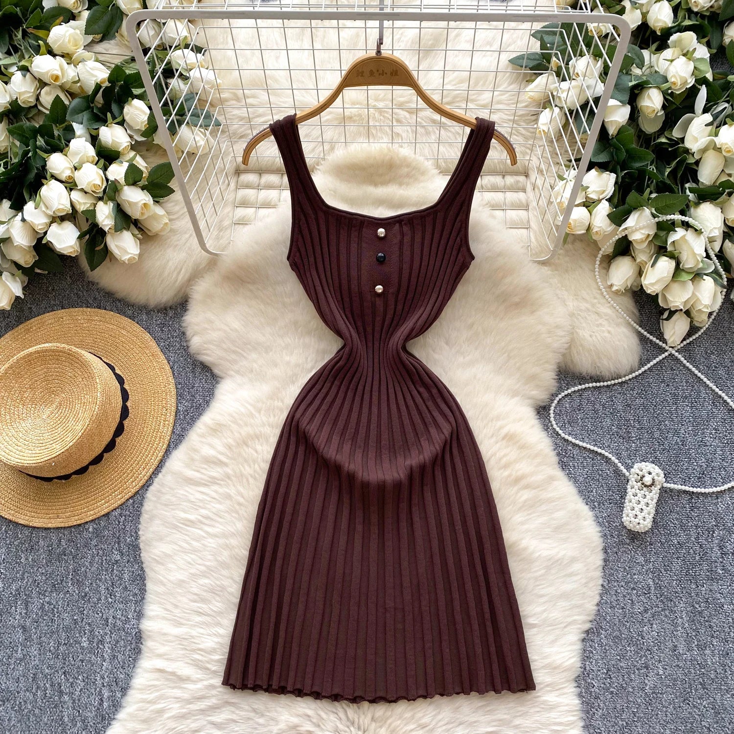Vintage Sleeveless Elastic French Style Dress