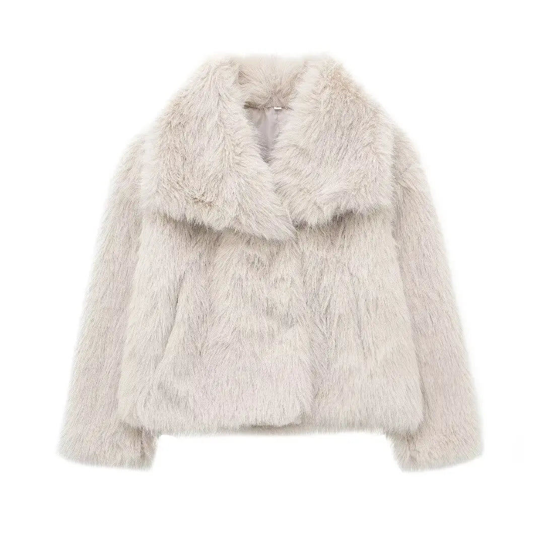 Chic Lapel Collar Thick Cropped Faux Fur Coat