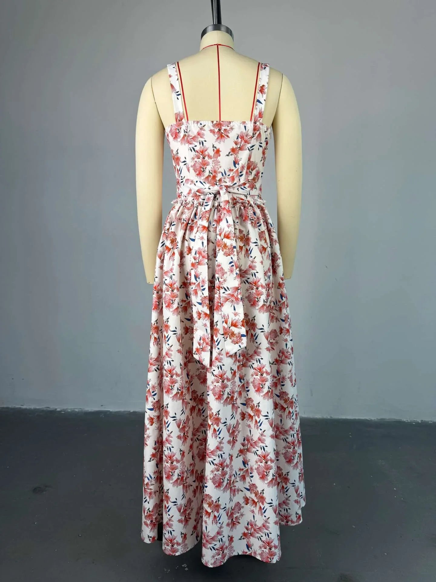 A Line V Neck Sleeveless Lace Up High Waist Slim Fit Dress