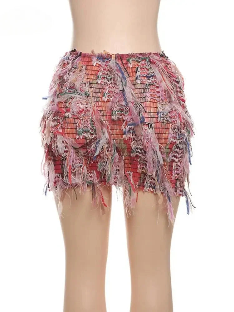 Colorful Striped Tassel Mini Skirts