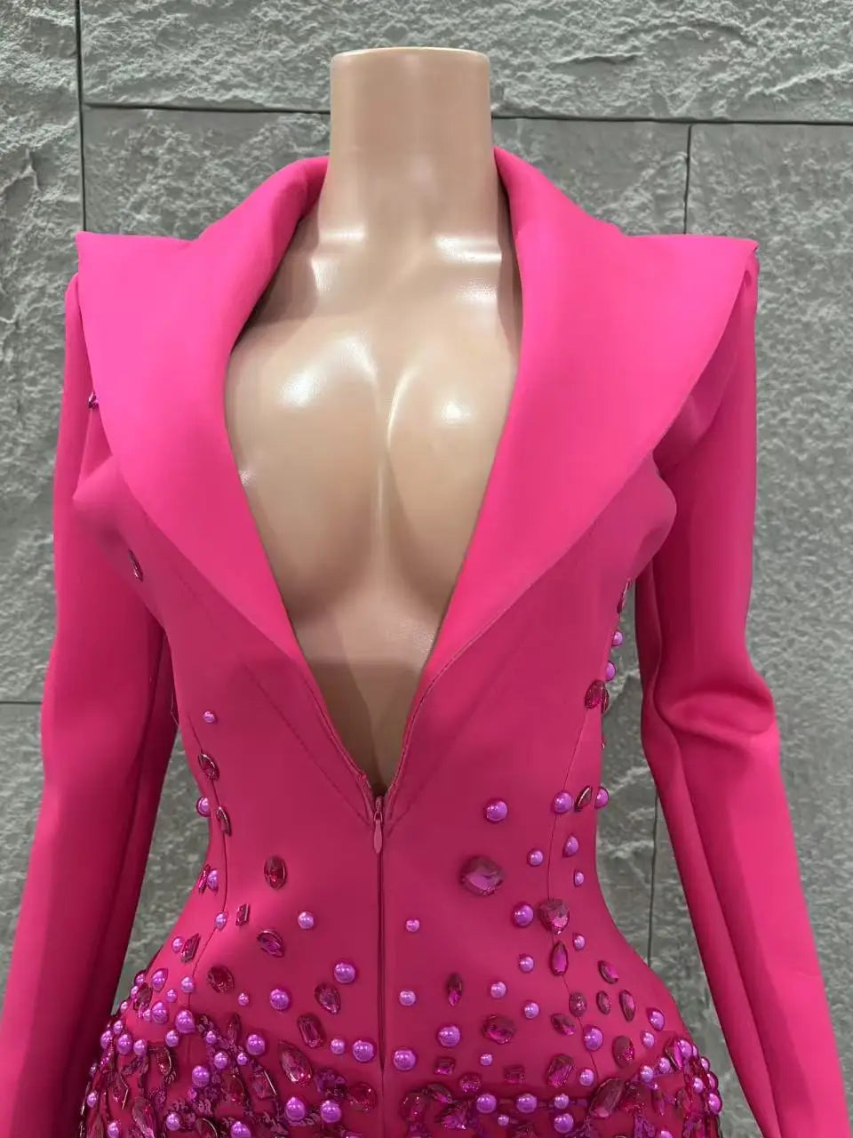 Long Sleeve Deep V-Neck Bodycon Blazer Dress