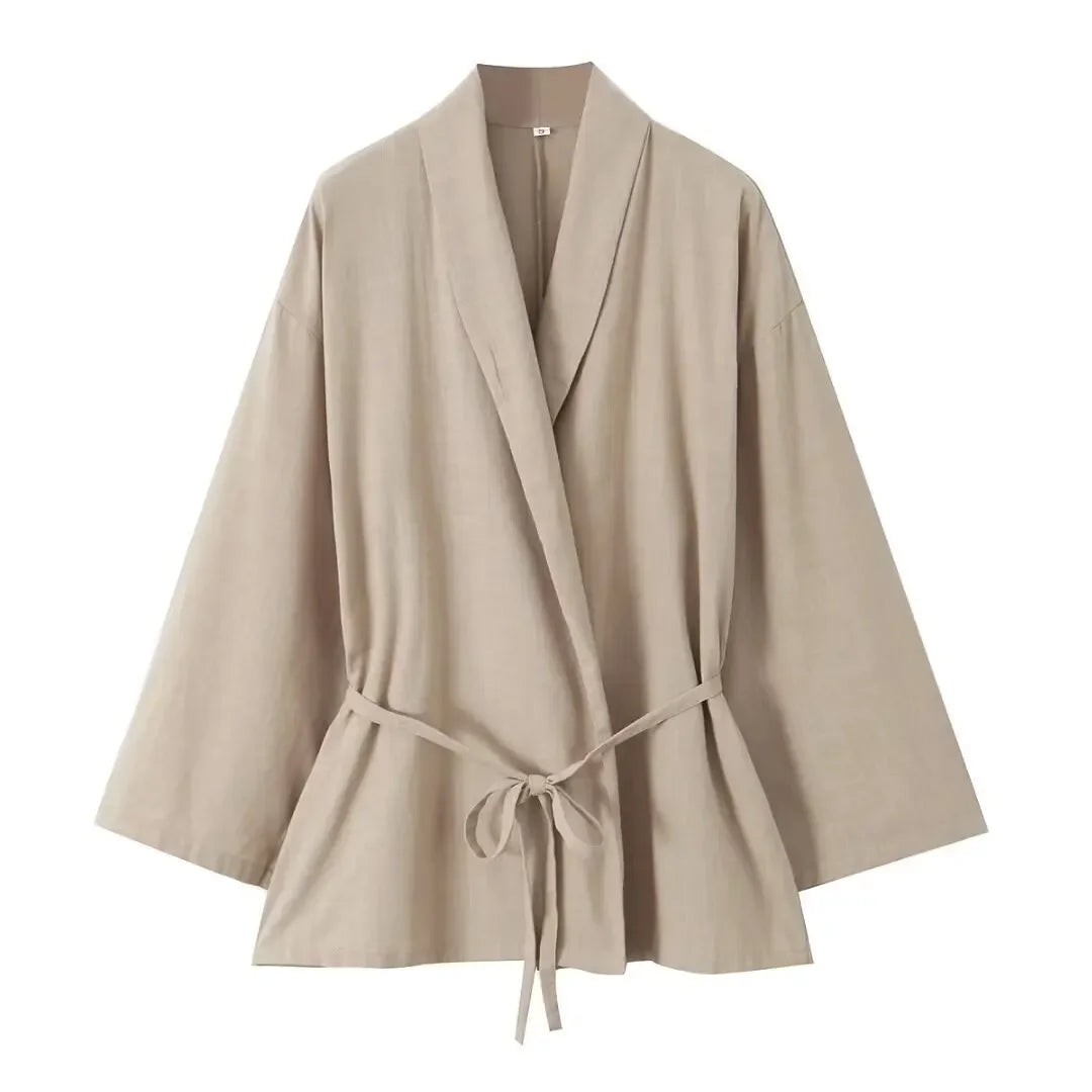 Long-sleeved Lapel Lace-up Kimono Jacket
