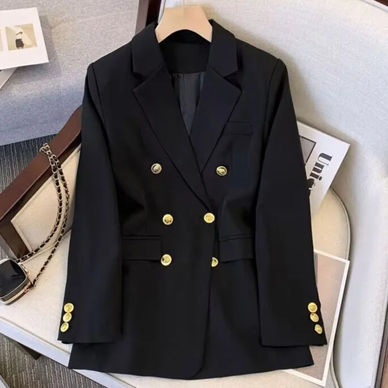 Elegant Office Lady Blazer Suit Coat High Waist Straight Pants Set