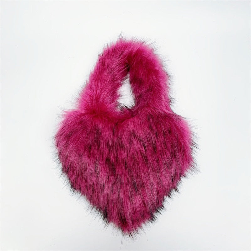 Faux Fur Heart Shaped Shoulder Bag