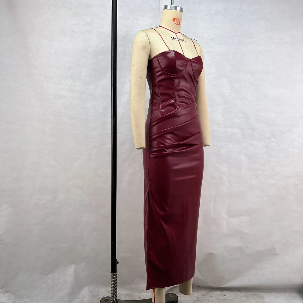 Luxury Leather Strapless Chic Y2K Cocktail Dress