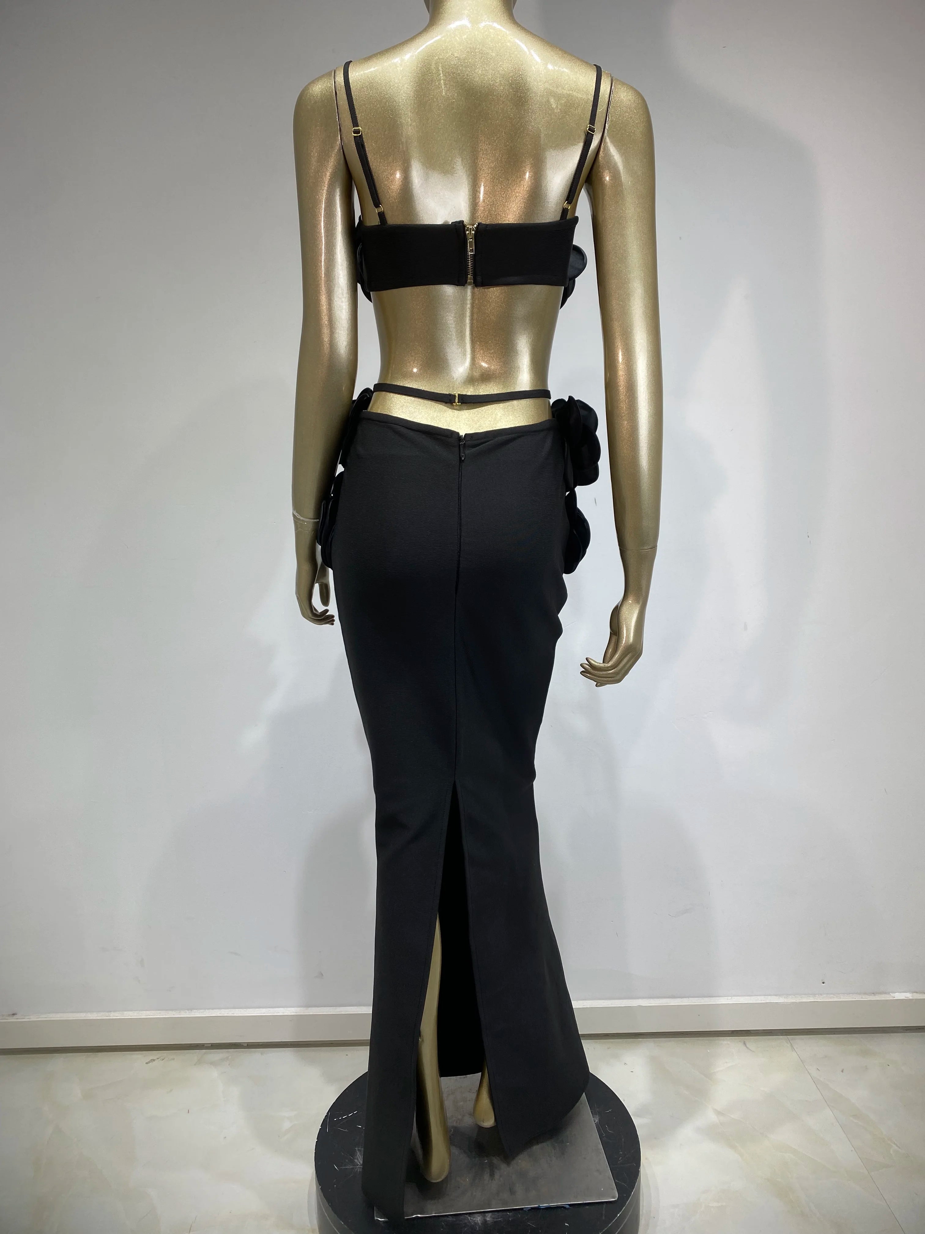 Backless Halter Maxi Long Bandage Skirt Set