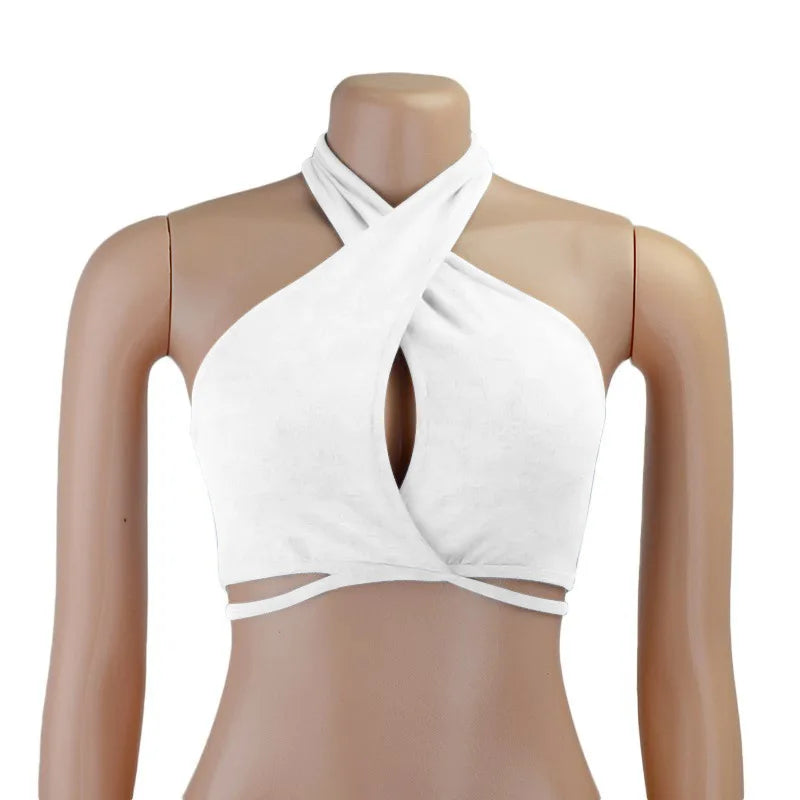 Off Shoulder Cross Wrap Halter Crop Tops
