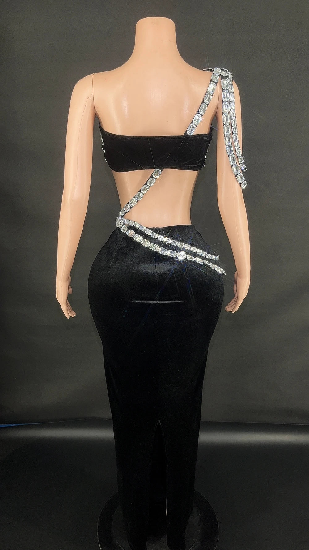 Sparkly Gemstones Tube Crop Top Long Skirt Two Pieces Set for Prom Birthday