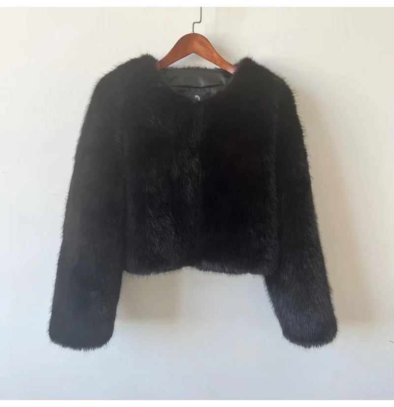 Gardient Cropped Fluffy Short Fur Jacket