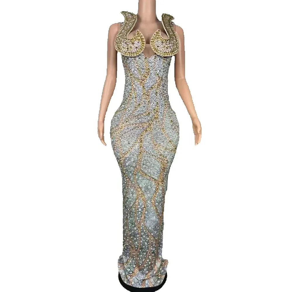 Luxury Crystals Diamonds Slit Elegant Sheath Dress