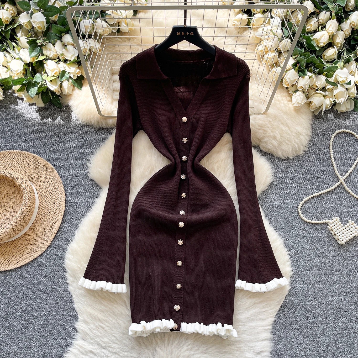 Chic vintage Spliced bodycon long sleeve Knit mini dress