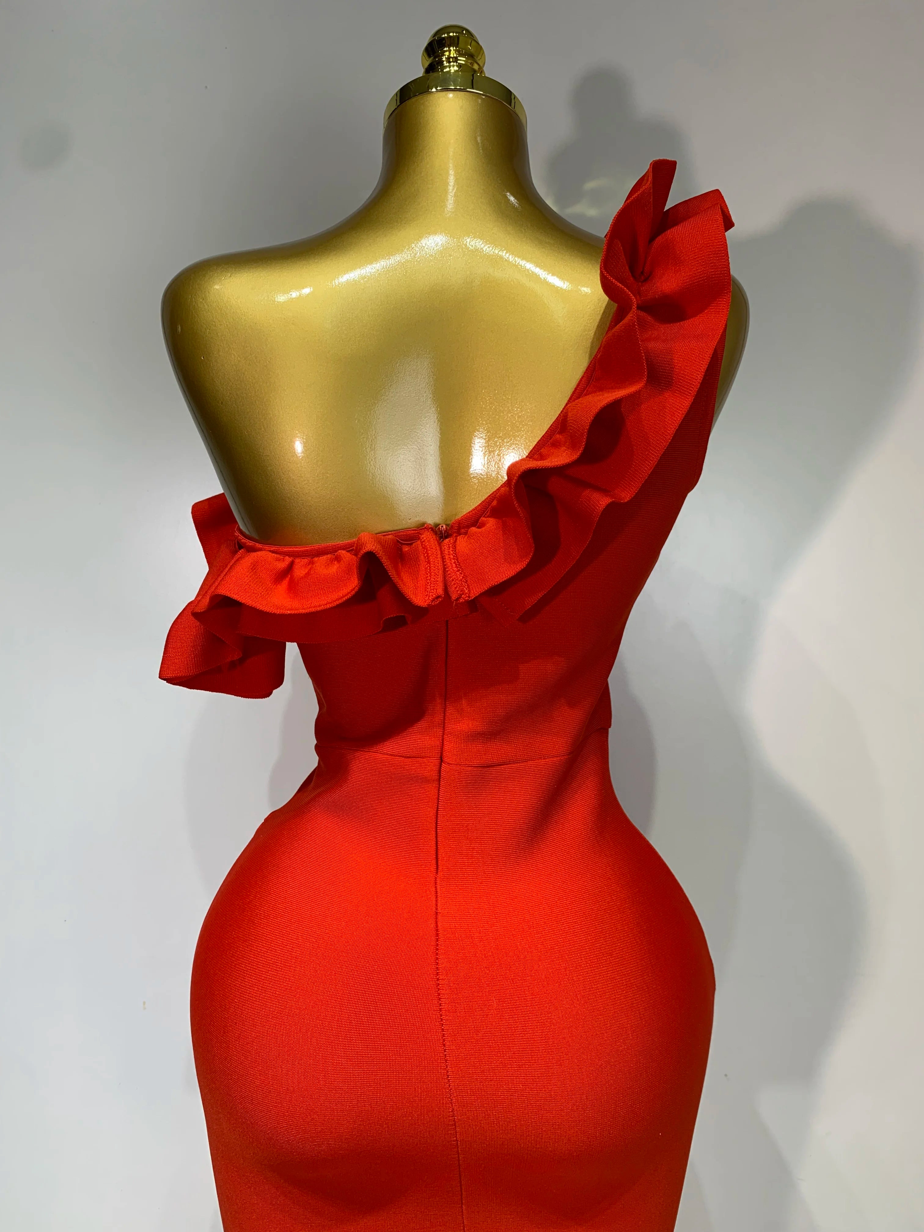 Off Shoulder Ruffles Midi Bodycon Bandage Dres
