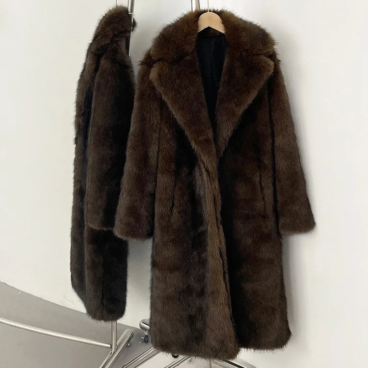 Faux Fur Long Sleeve Thick Warm Overcoat Fluffy Coat