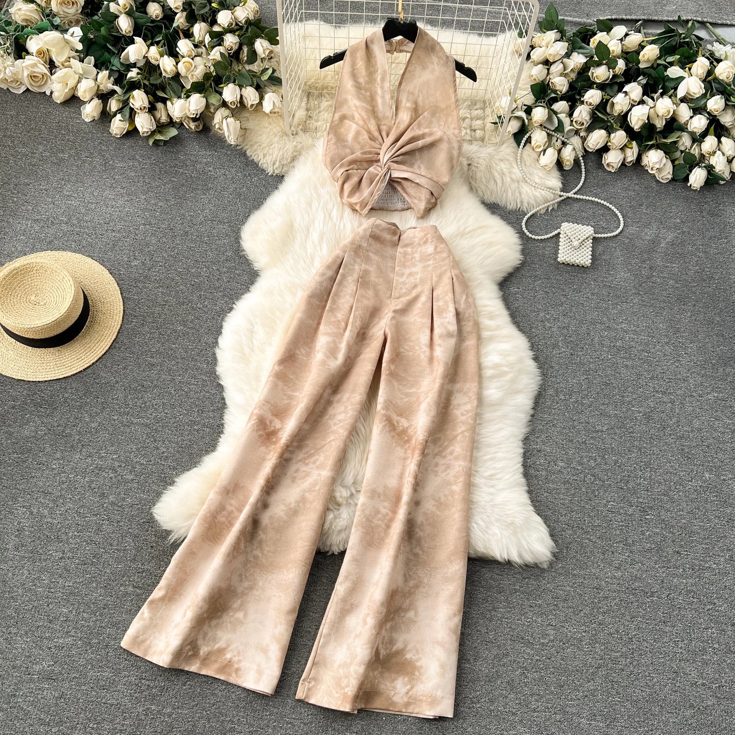High-End Top plus Casual Wide Leg Pants Two-Piece Set