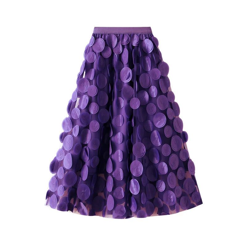 3D Wave Dot Mesh Elastic Waist Skirts