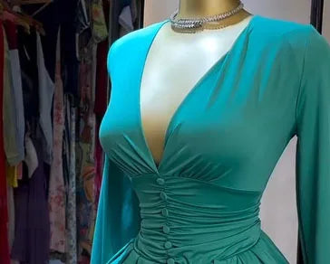 Ruched Lantern Sleeve  A Line Dress