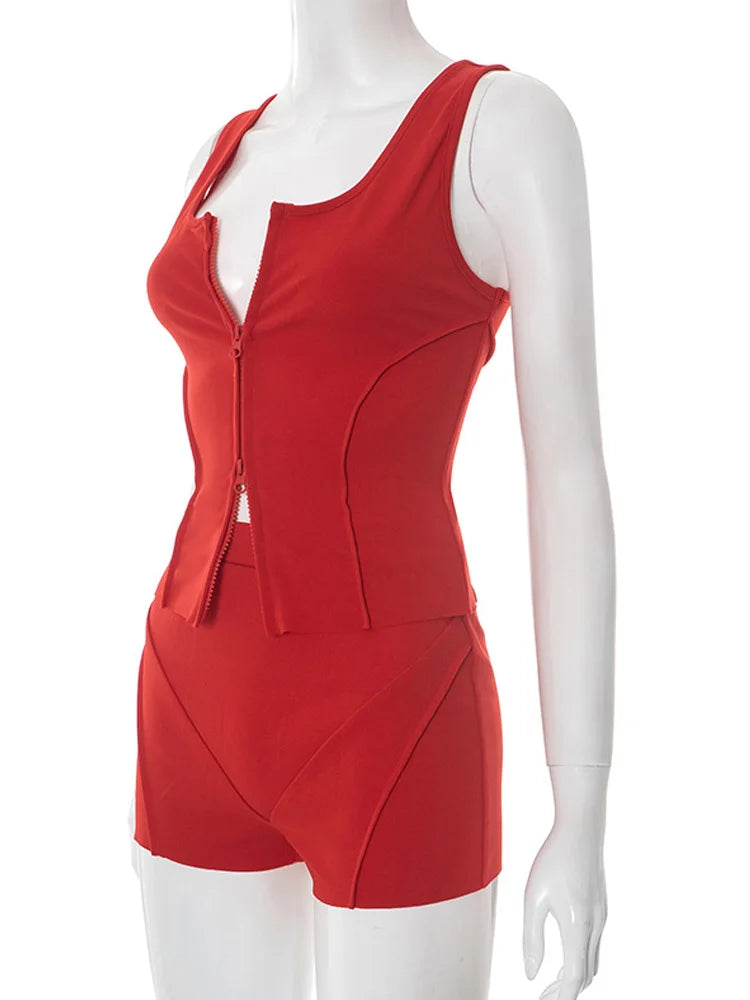 Red Co Ords Sets Crop Top And Matching Shorts Set 2 Piece Outfits