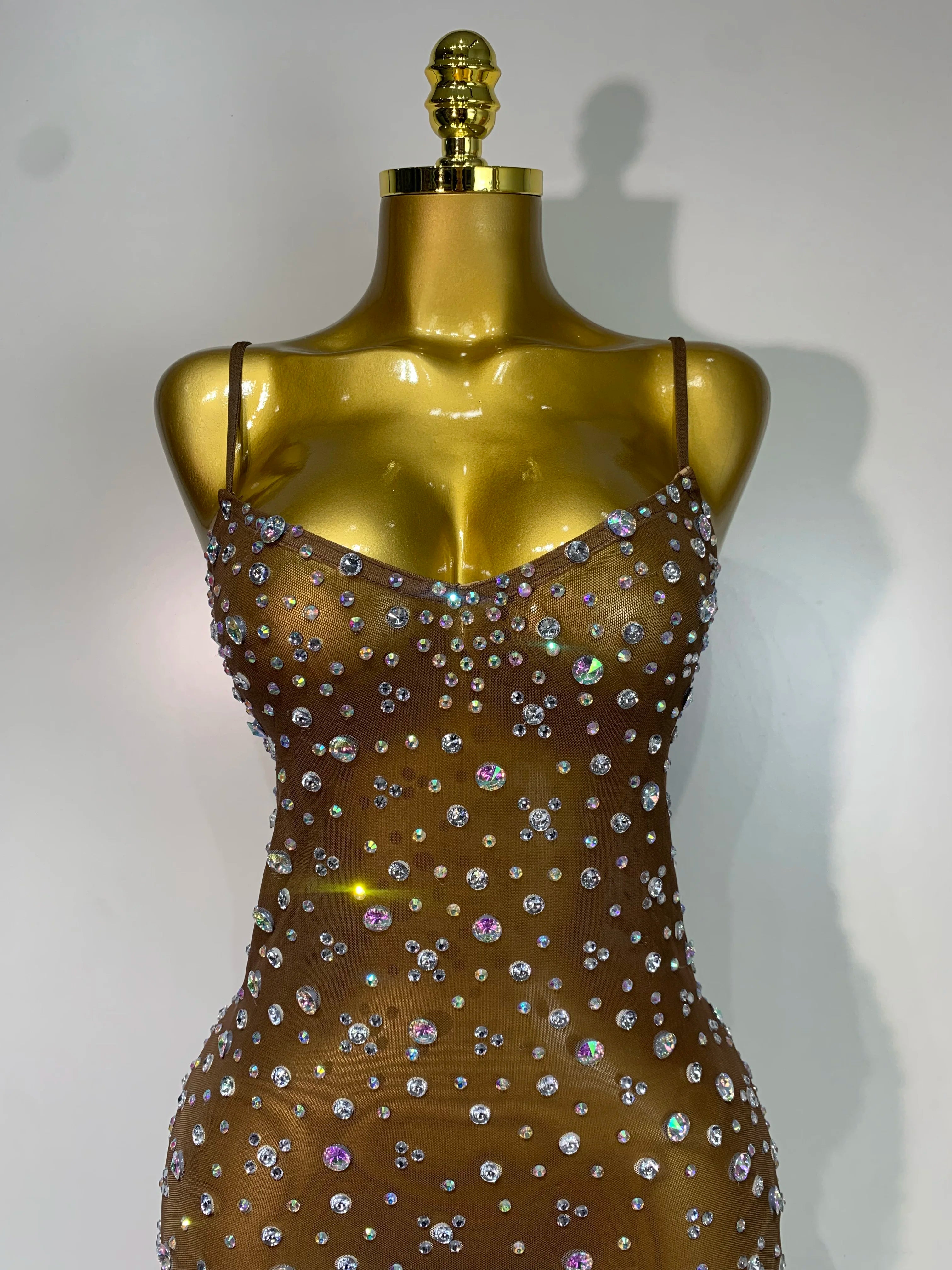 Sparkly Rhinestone See through Mesh Luxury Dress