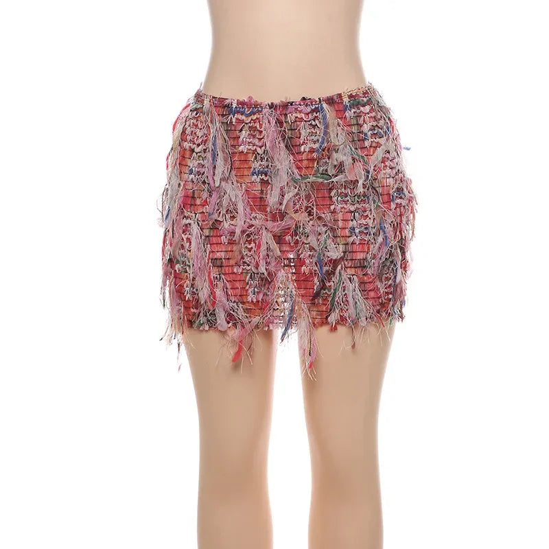 Colorful Striped Tassel Mini Skirts