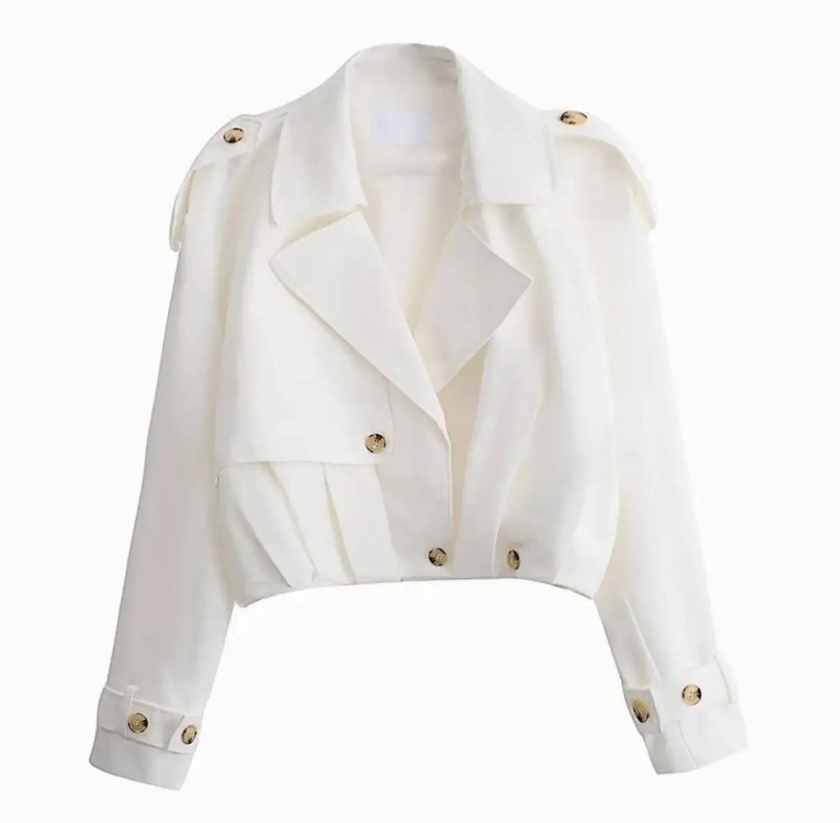 Stylish Cropped Lapel Collar And Belted Cuffs Trench Coat