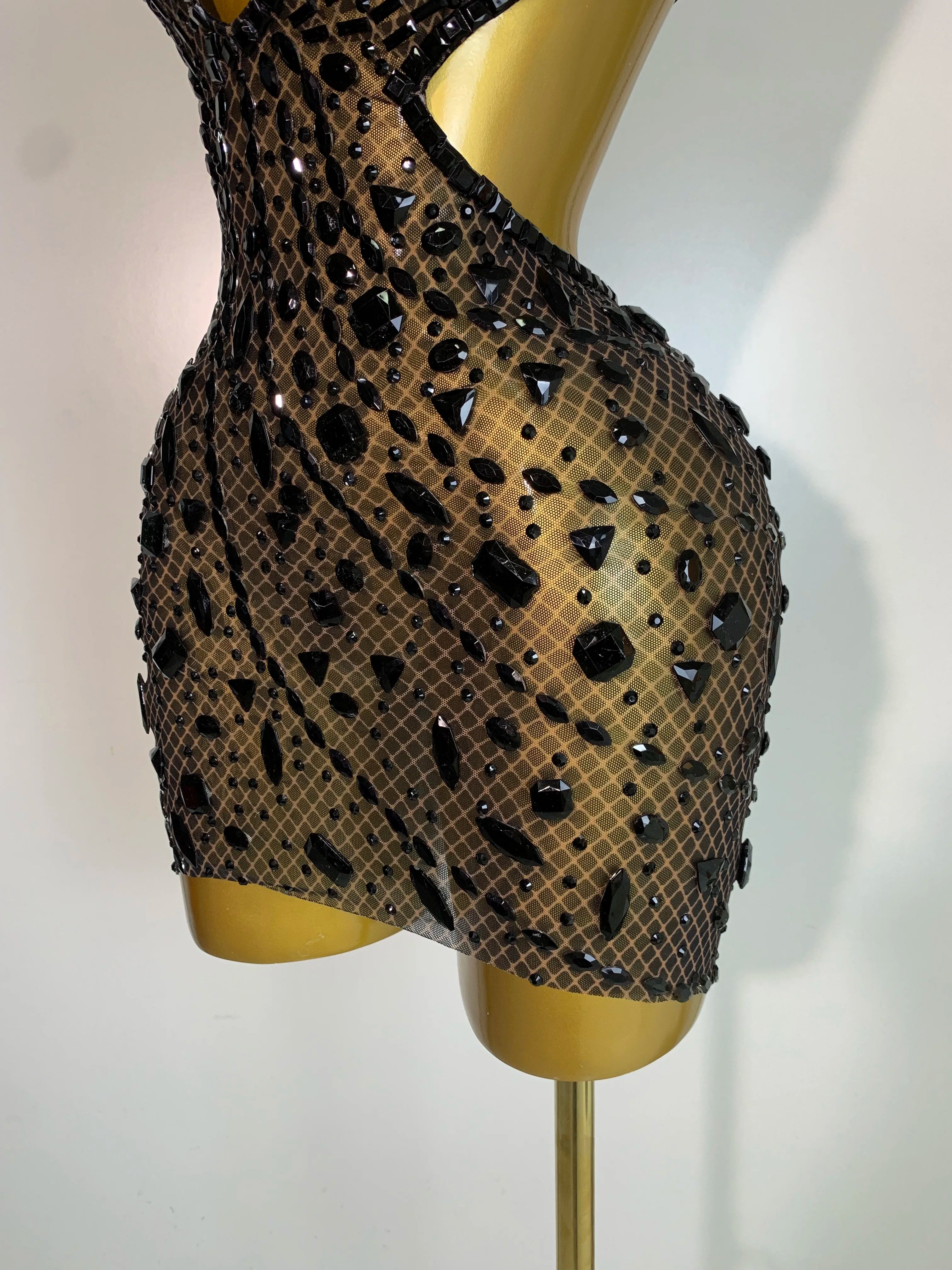 Sleeveless See Through Mesh Backless Evening Sparkling Dress