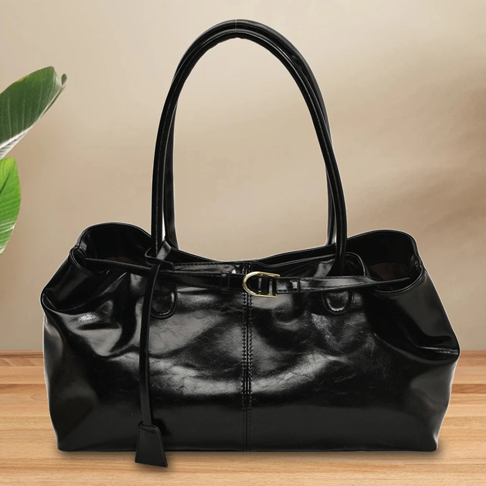 PU Leather Retro Slouch Tote Bag