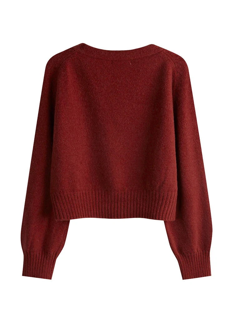 Autumn Winter Skew Button Cardigan V-neck Sweater Knitted Long Sleeve Tops Korean Loose Solid Cashmere Sweater