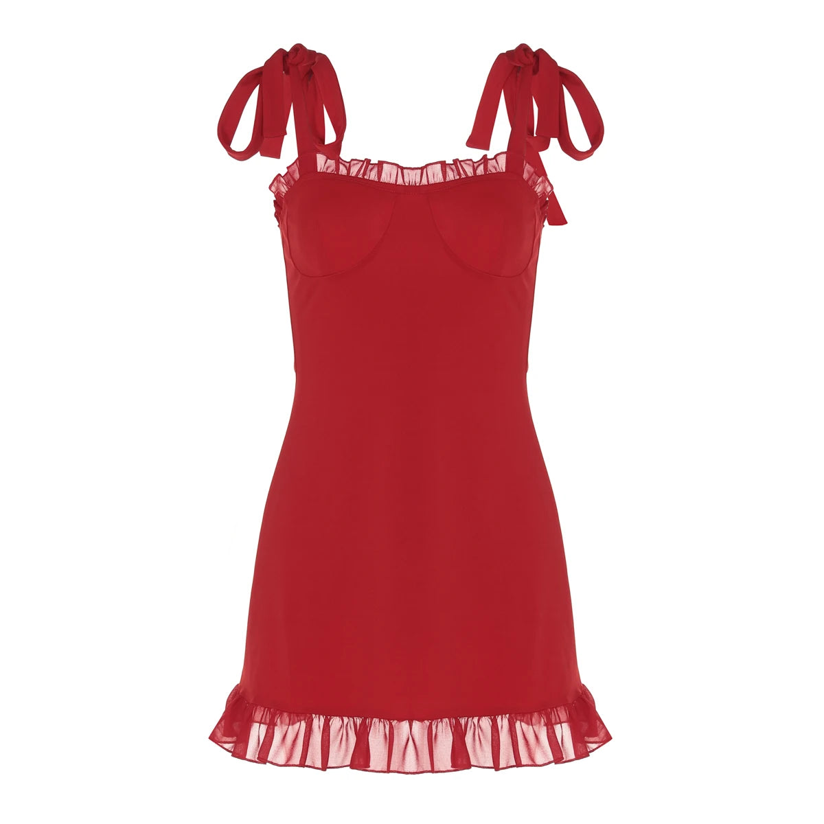 Elegant Solid Slips Ruffles Backless Bandage Patchwork Slim Mini Dress