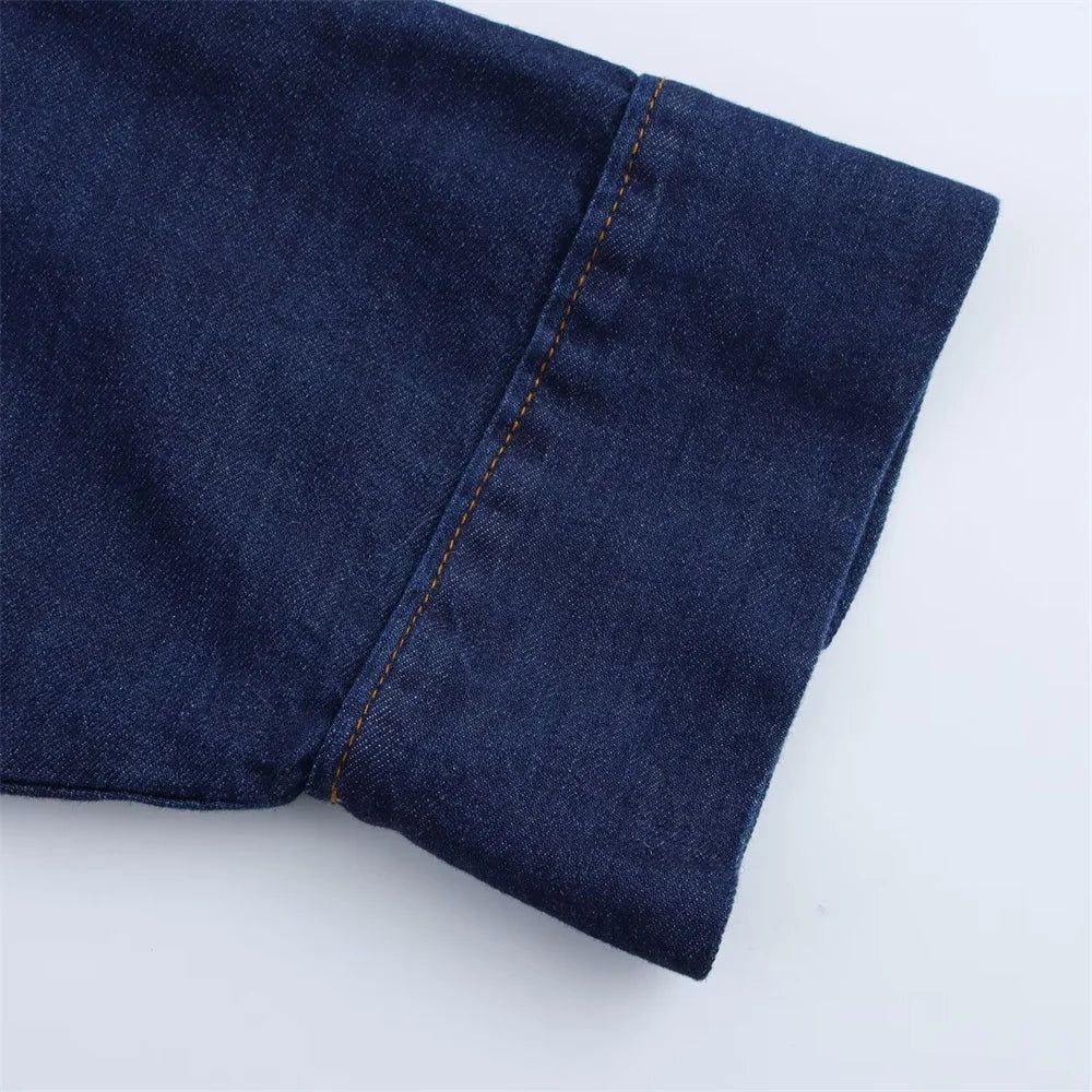 Denim Set Loose Fit Button Down Shirt With Wide Leg Pants