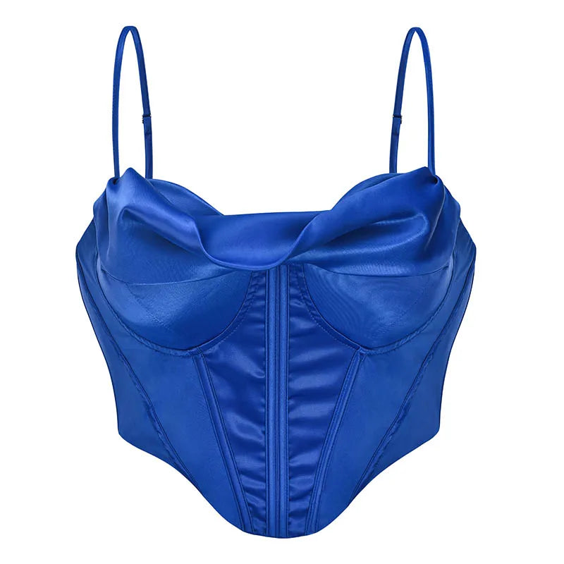Spaghetti Strap Satim At Back Overbust Push Up Corset