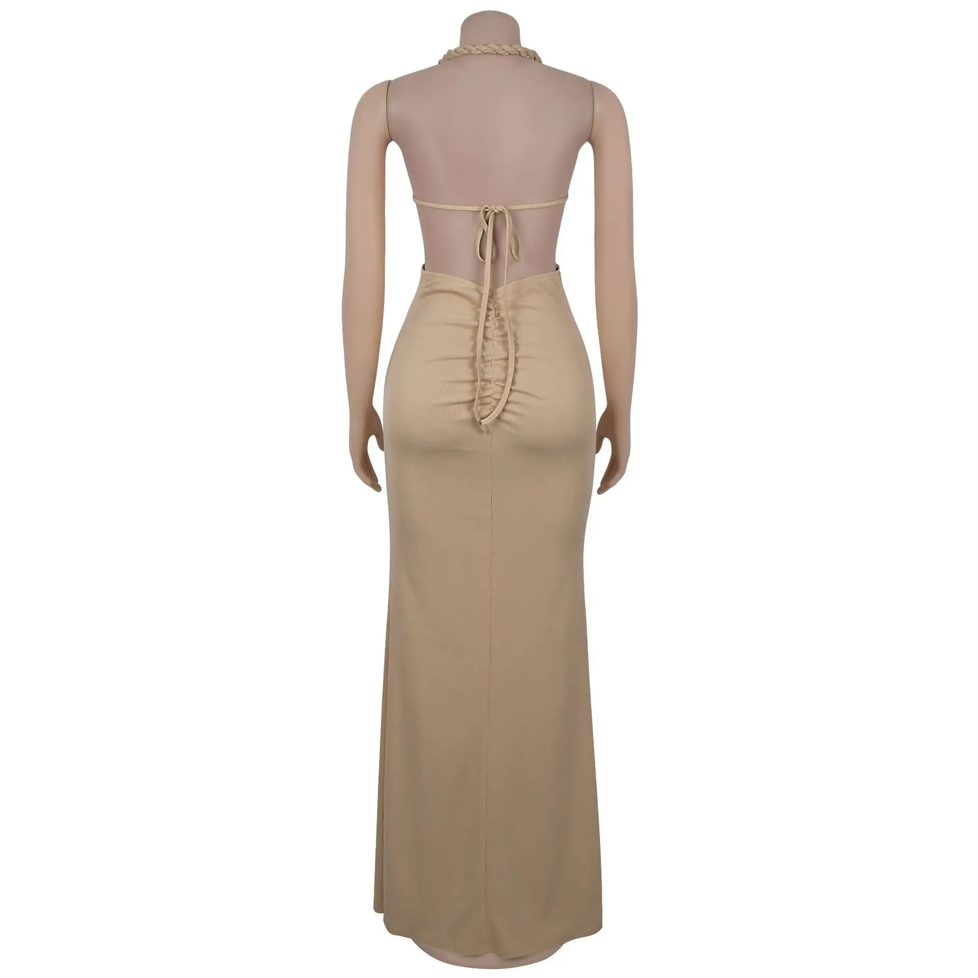 Knit Halter Hollow Backless Slit Bodycon Maxi Dresses