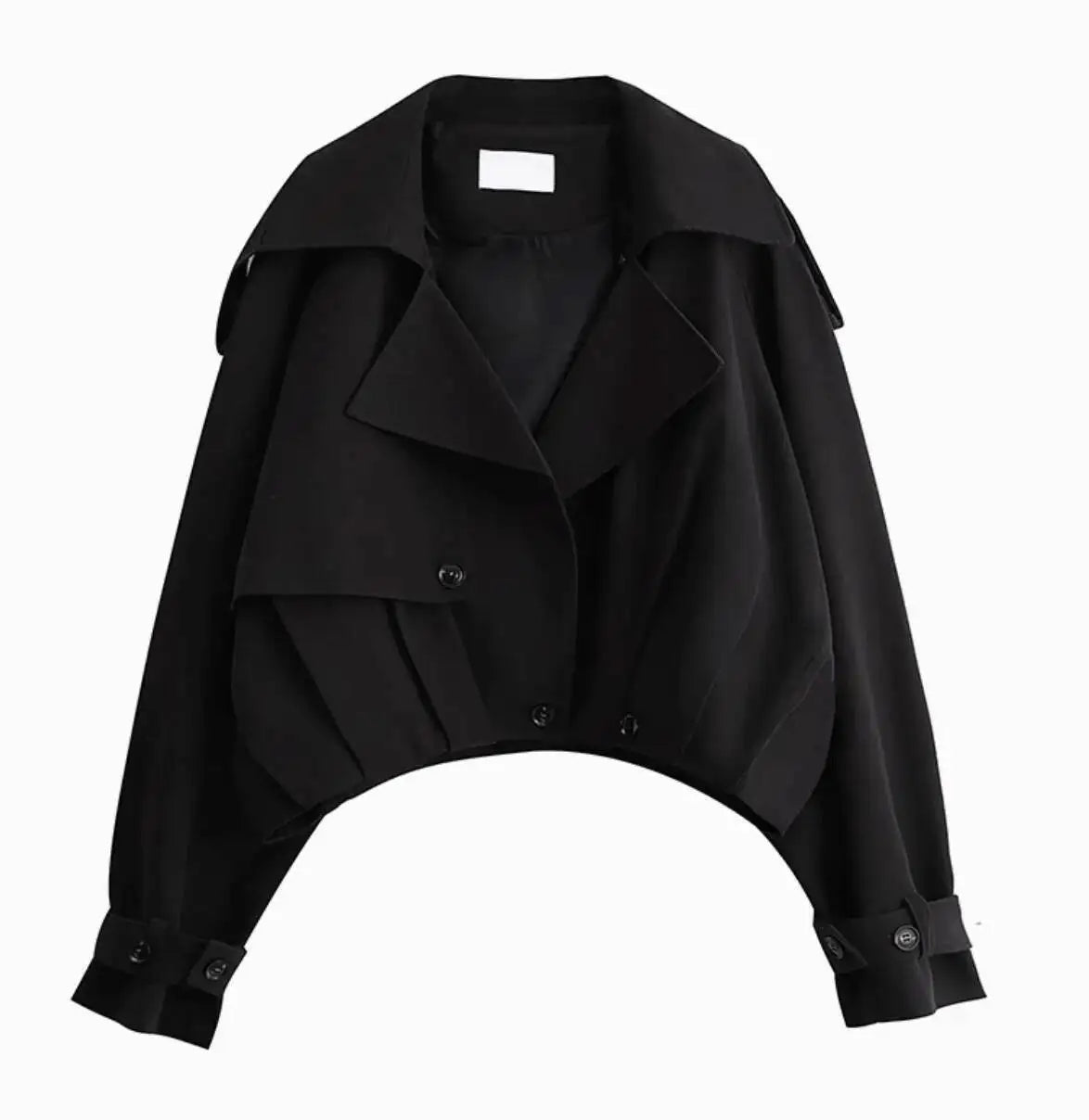 Stylish Cropped Lapel Collar And Belted Cuffs Trench Coat
