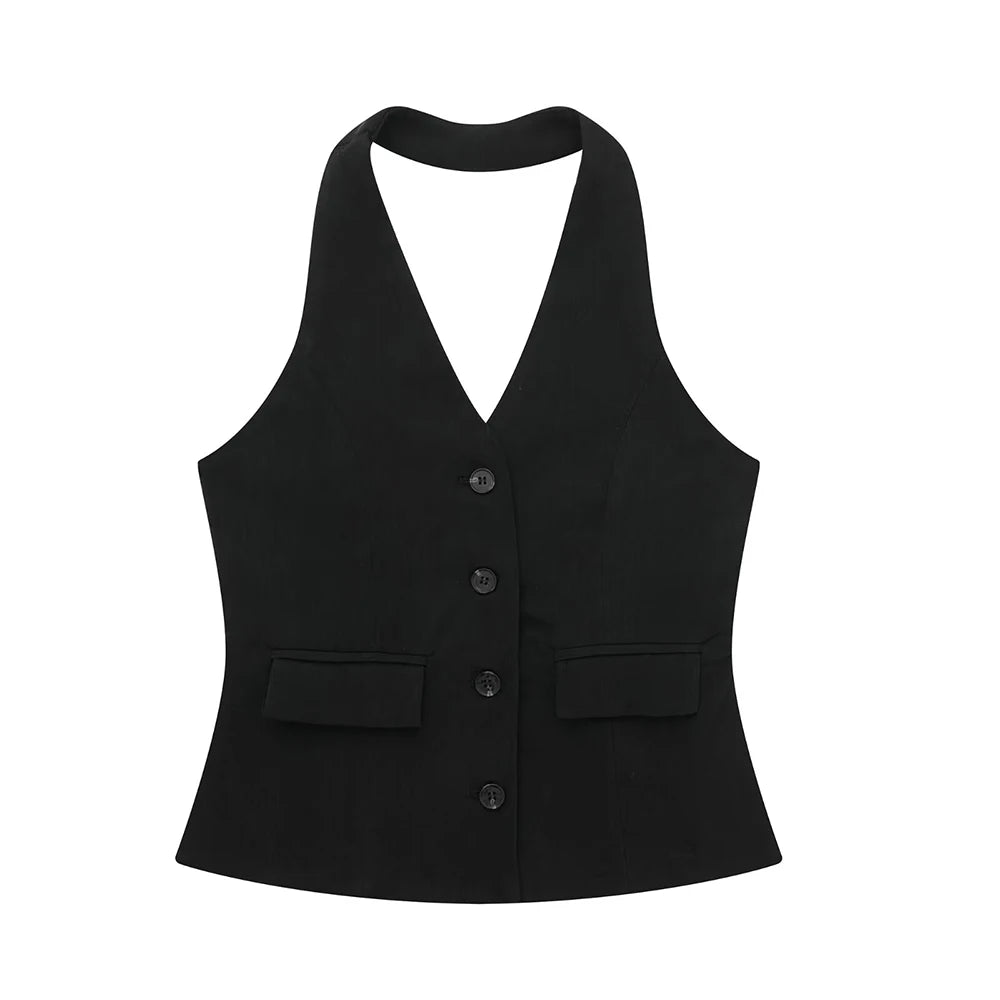 Single Breasted Vest + High Waisted Casual Trousers Set