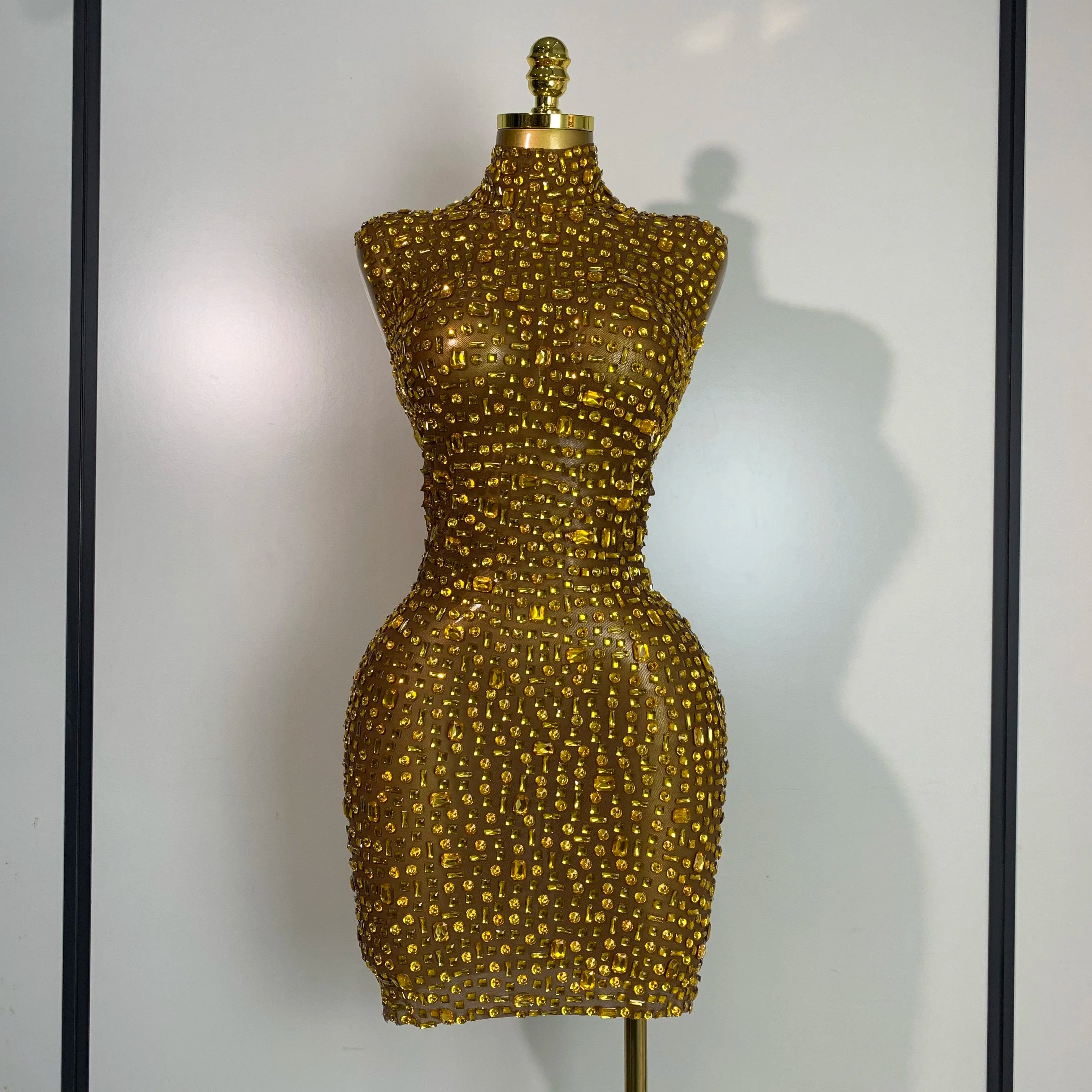 Luxury Gold Rhinestone Sparkly Elegant Dress