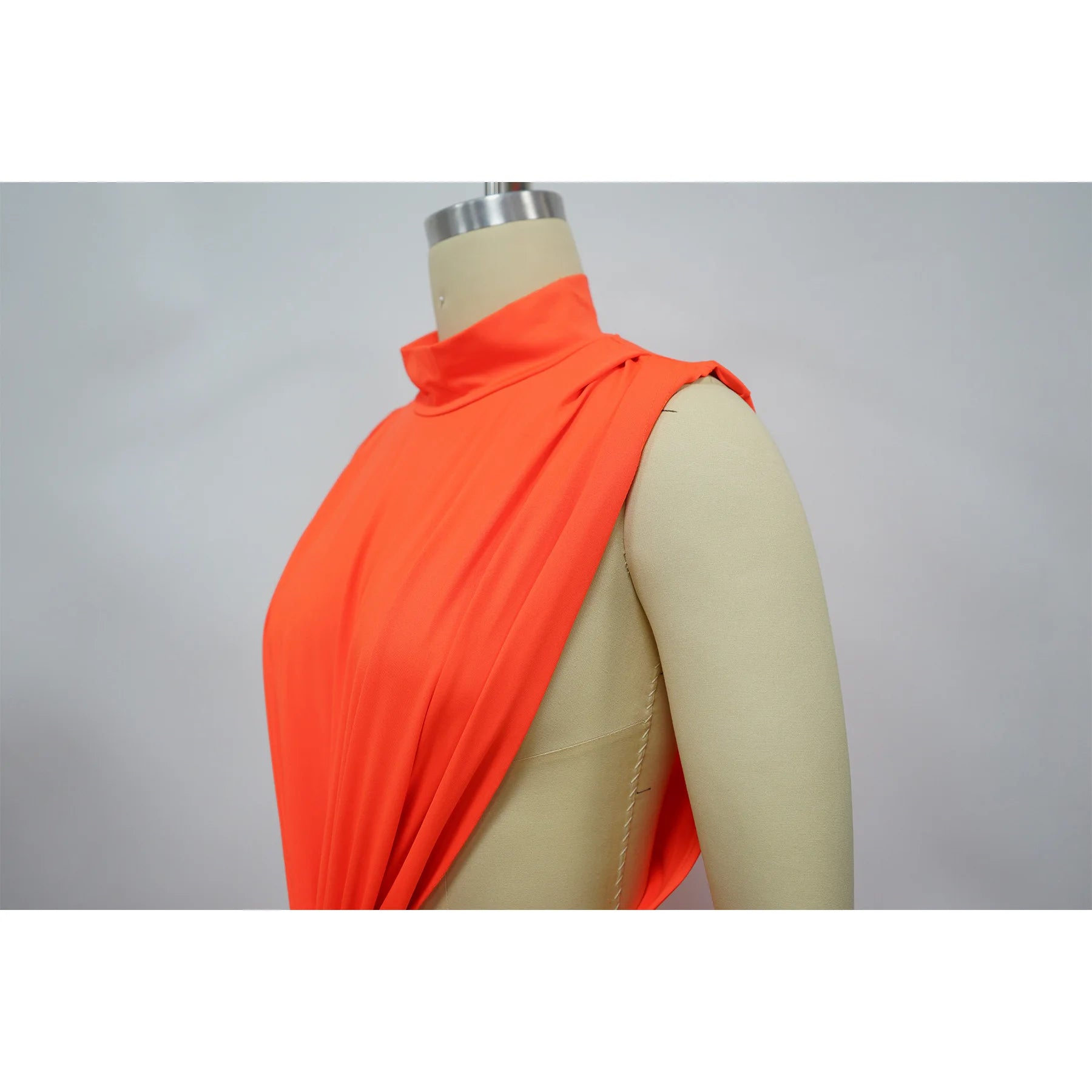 O-neck High Split Ruched Stacked Bodycon Midi Maxi Dress