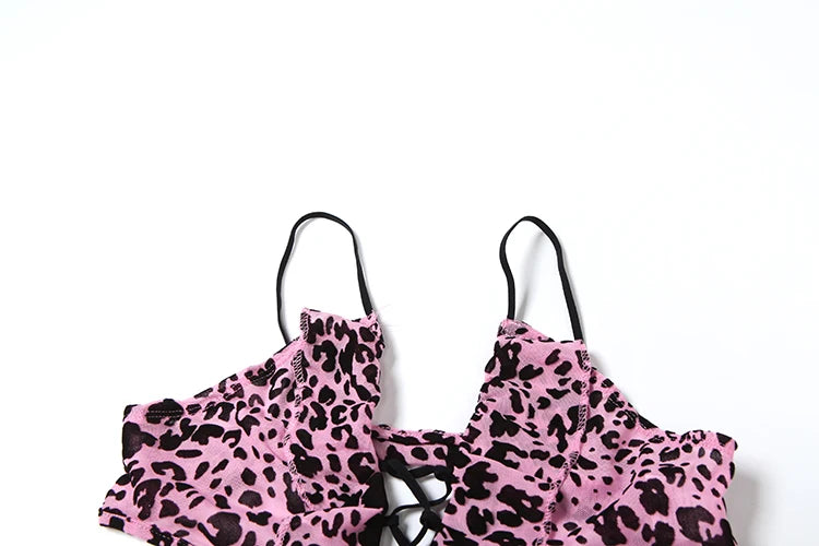 Leopard Print V-Neck Tassel Backless Playsuits