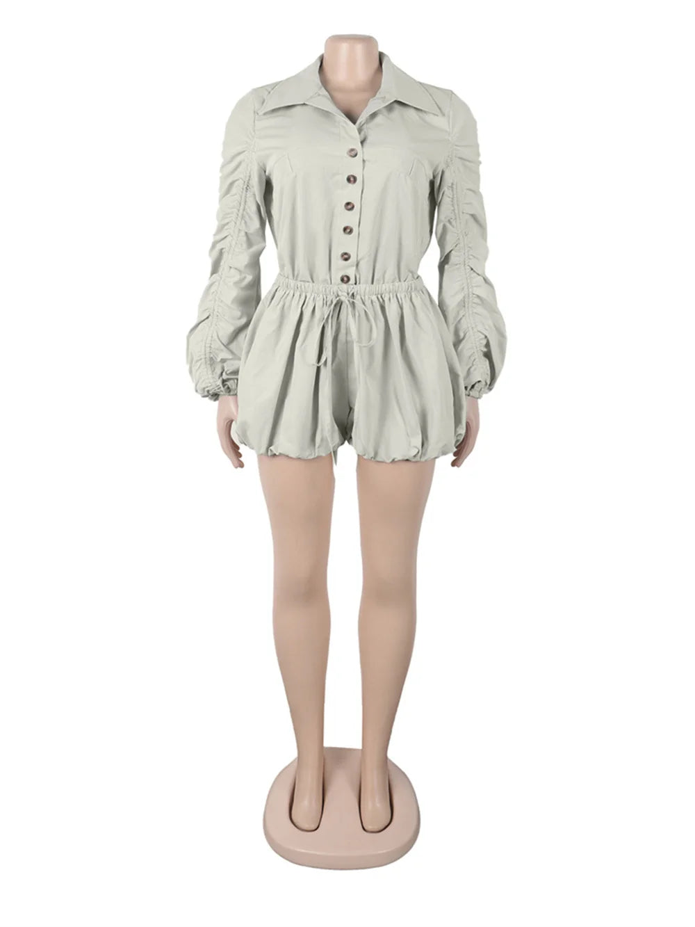 Single-Breasted Lace-Up Long Sleeve Elegant Rompers