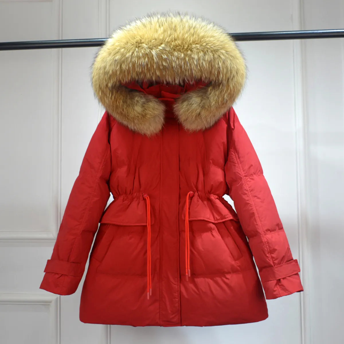 Winter Feather Puffer Coat With Large Real Fur Hooded Duck Down Parkas Outwear