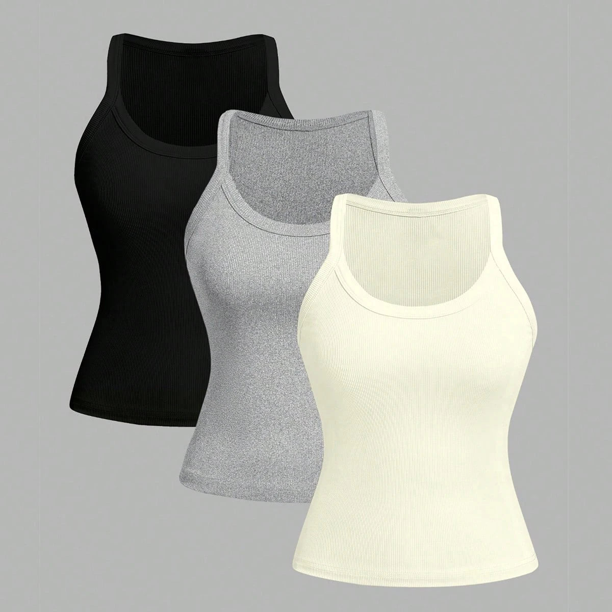 3 Pieces Basic Knitted Vintage Sleeveless Tank Top