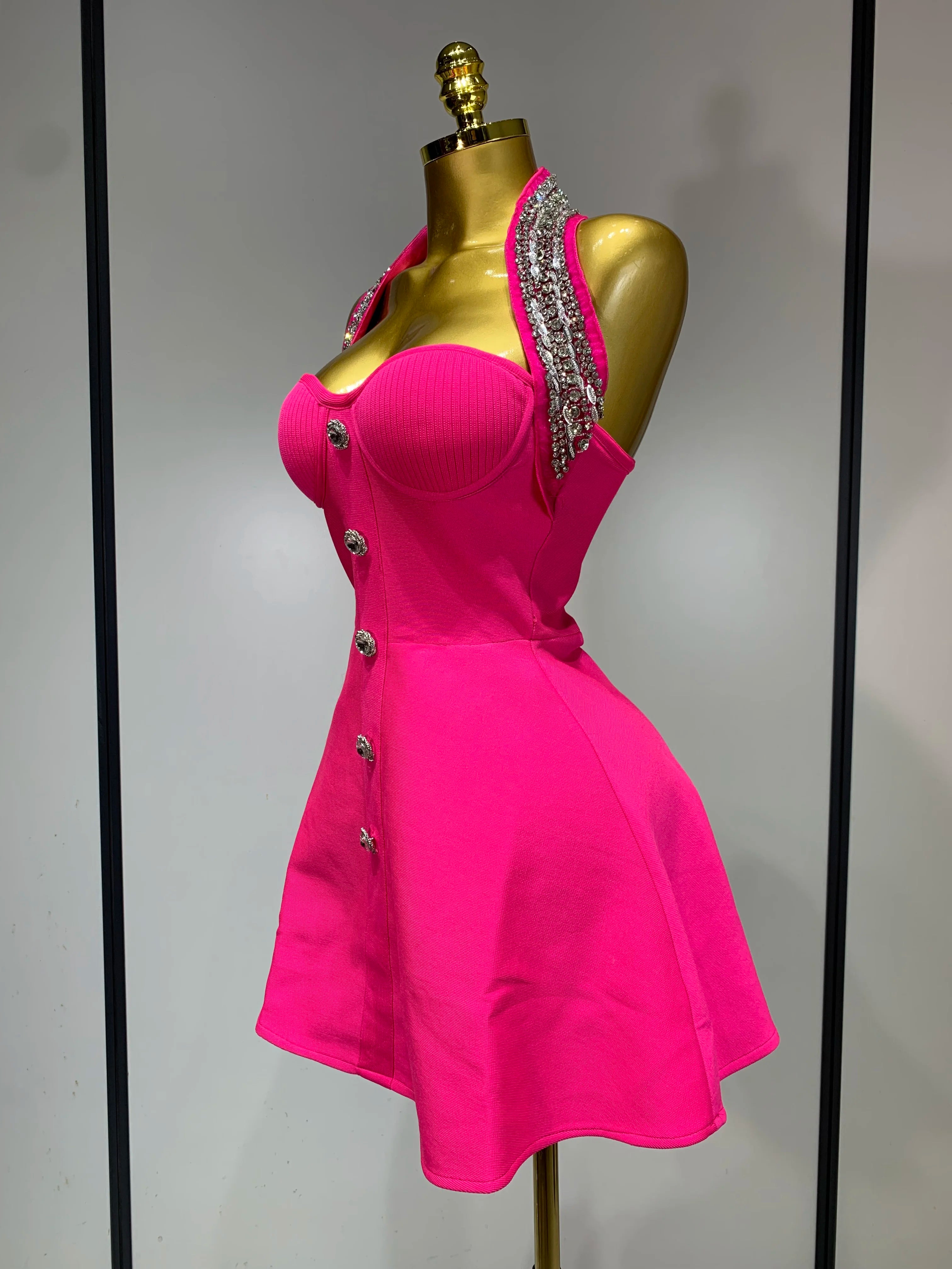 Luxury Halter Sleeveless Backless Sparkly Rhinestone Bandage Dress