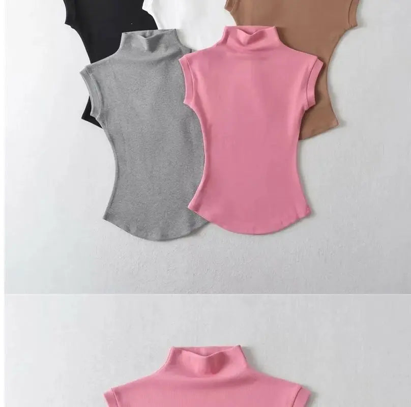 Turtleneck Sleeveless T-slim Fit Pullovers Causal Tees