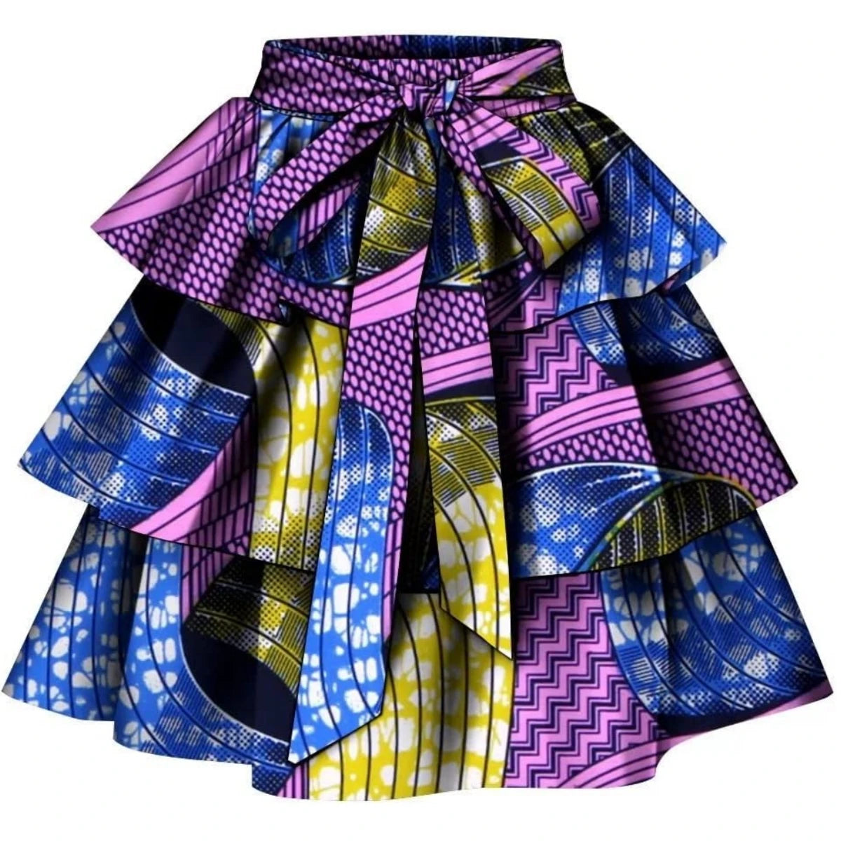 African Ankara Print Wax Patchwork Multi-layer Skirt