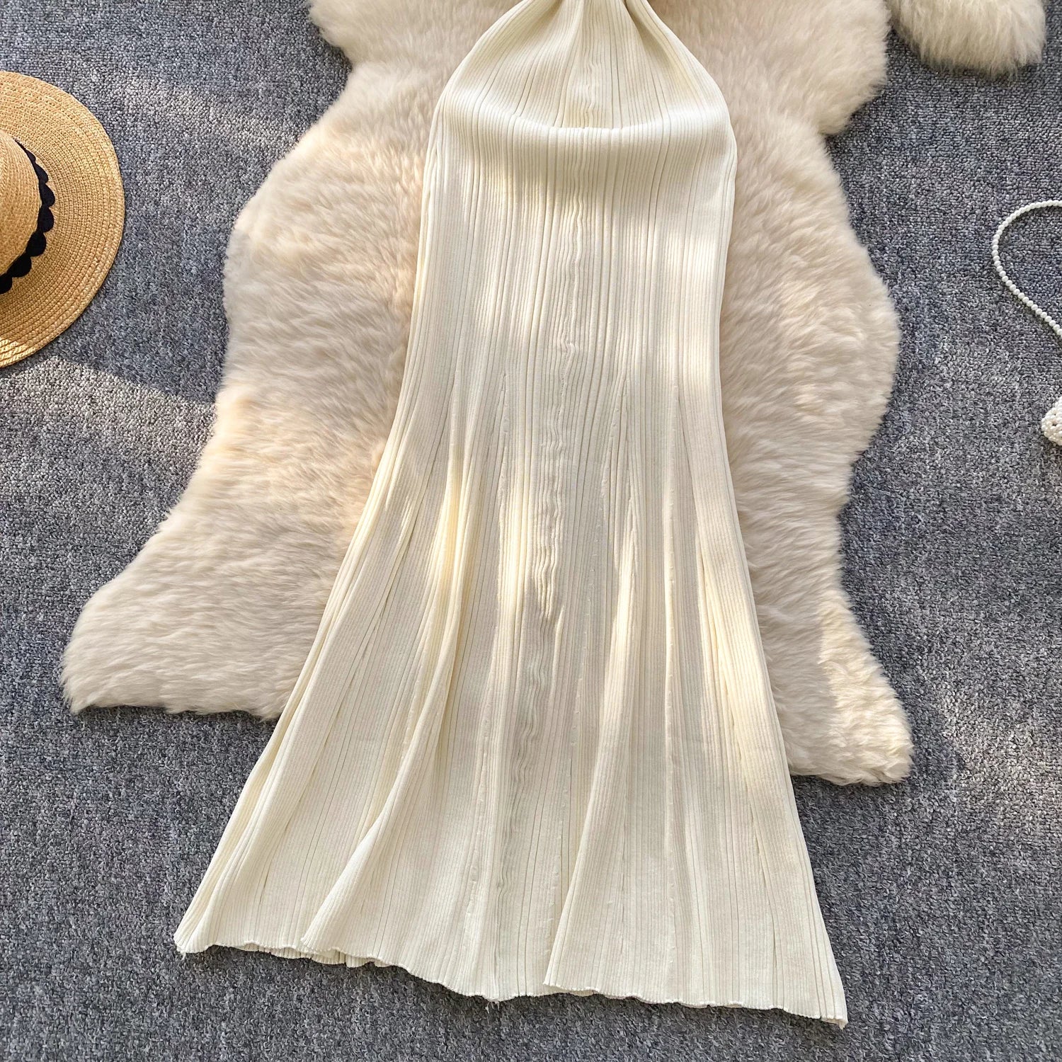 Elegant Office Lady Dress O Neck Sleeveless Knitted Bodycon Dress Sundress