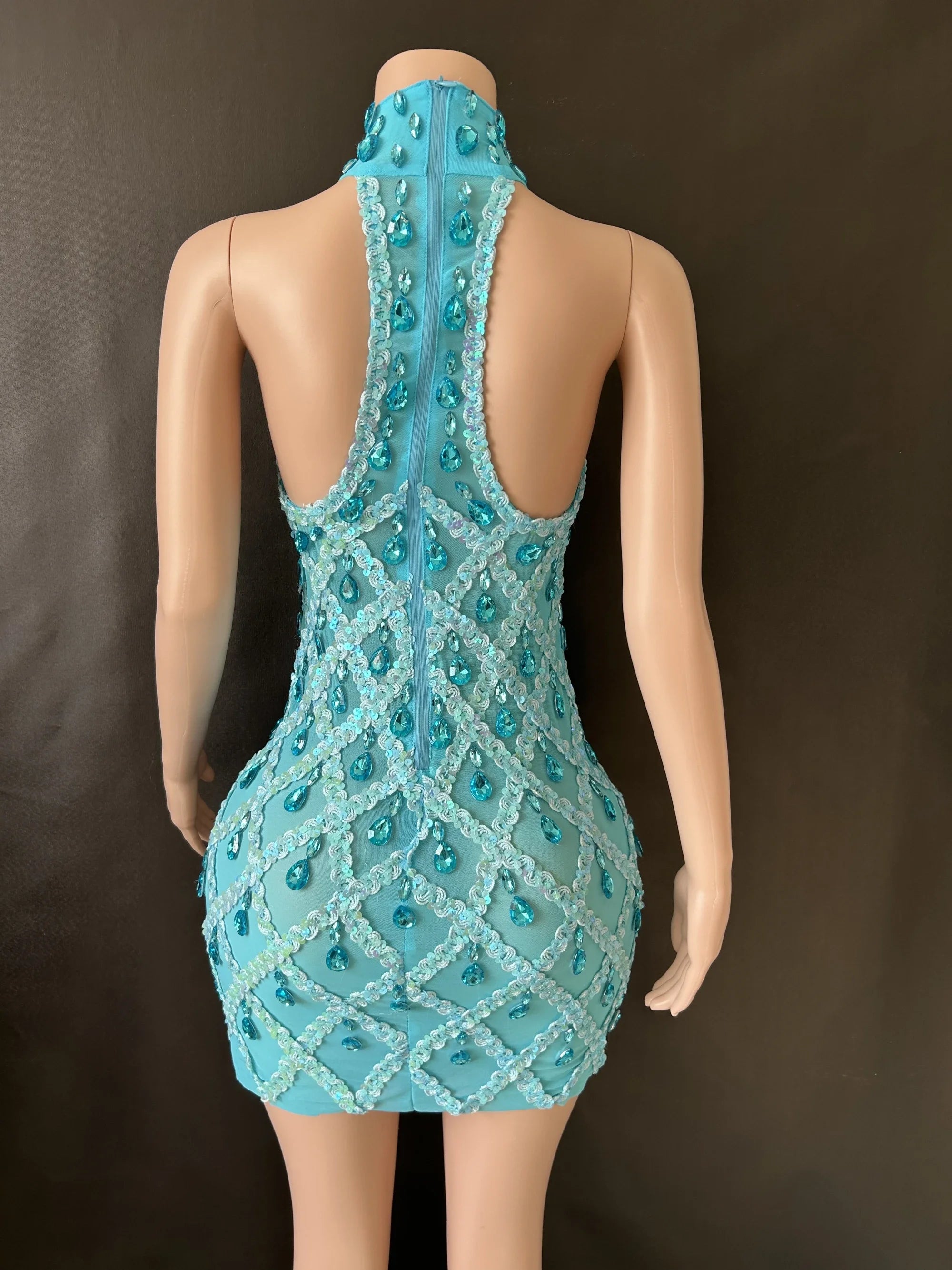 Prom Birthday Dress Transparent Rhinestone Sequins Dress