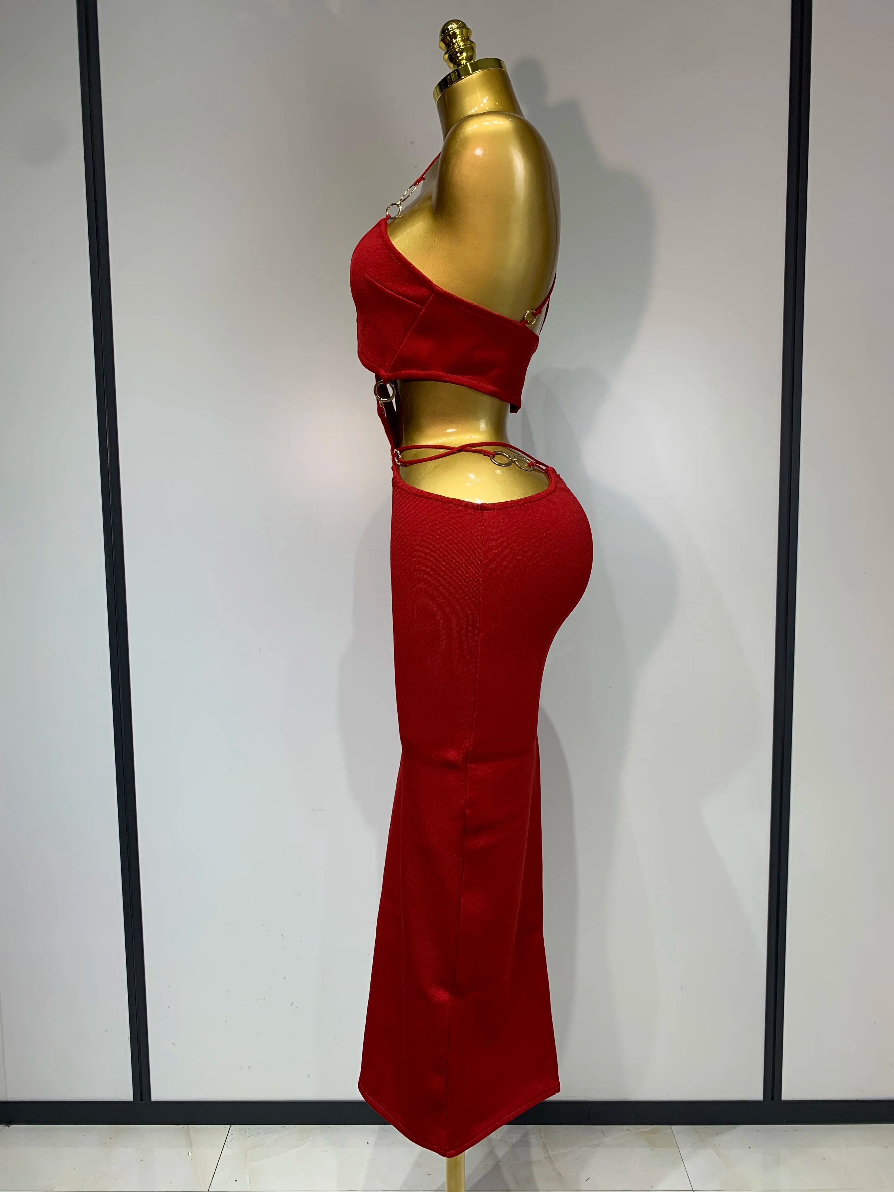 Sleeveless Halter Hollow Out Bodycon Long Bandage Dress