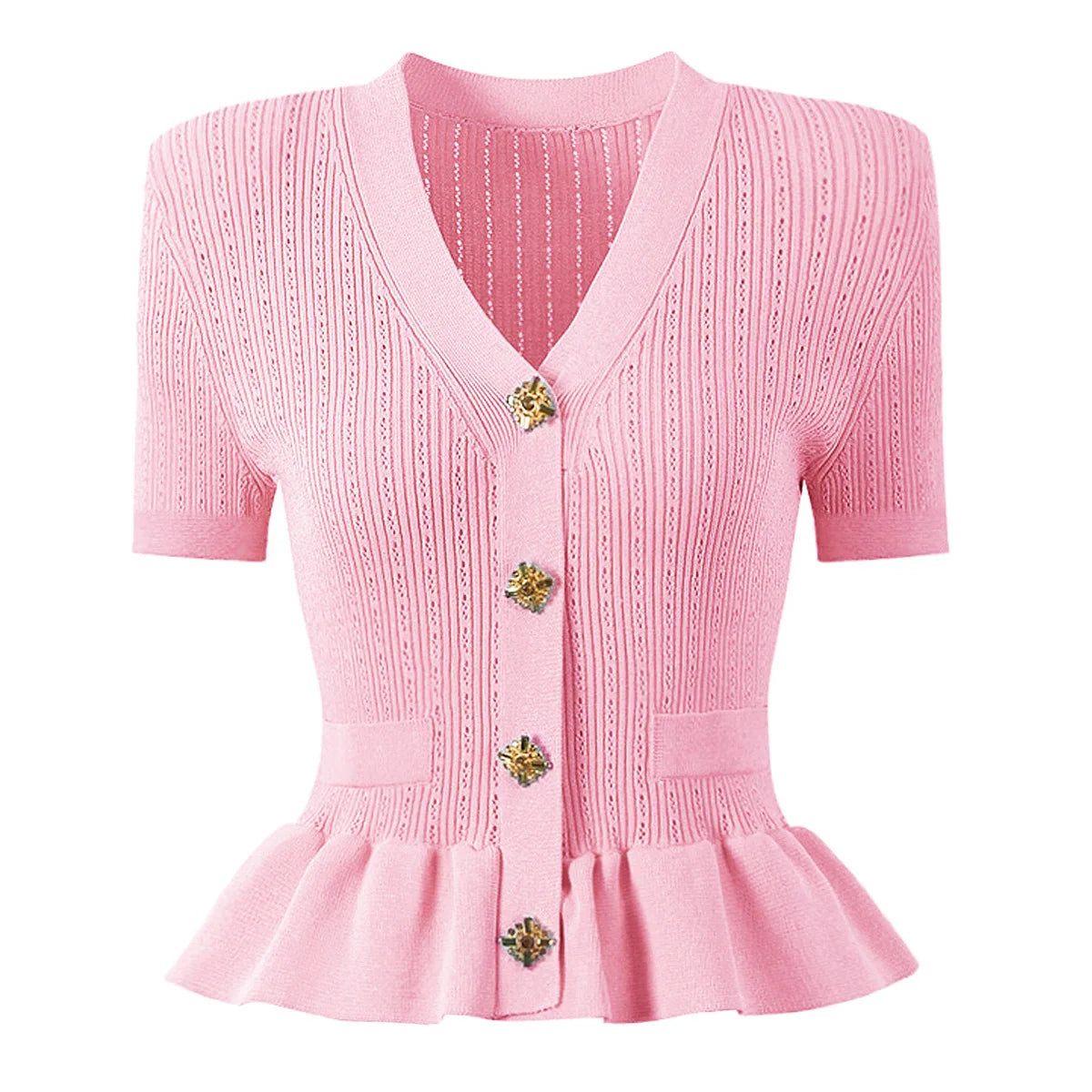 Knitted Two Piece Set Short Sleeve Knitting Cardigan Fishtail Long Skirt Suit